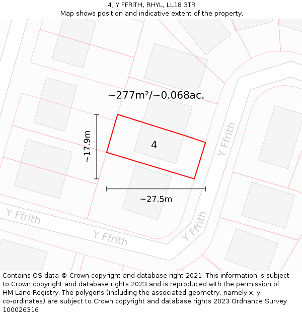 4, Y FFRITH, RHYL, LL18 3TR: Plot and title map