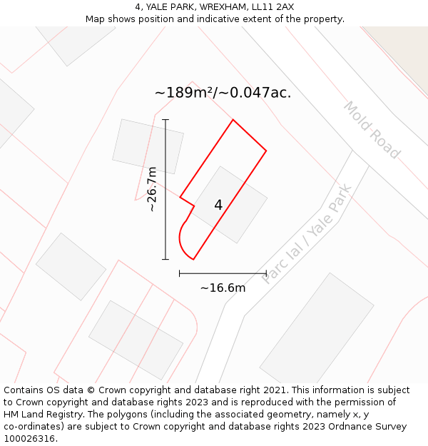 4, YALE PARK, WREXHAM, LL11 2AX: Plot and title map
