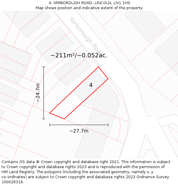 4, YARBOROUGH ROAD, LINCOLN, LN1 1HS: Plot and title map