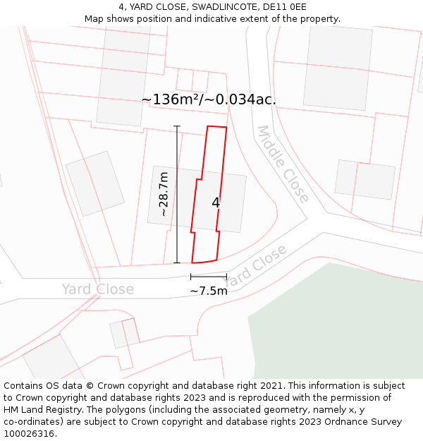 4, YARD CLOSE, SWADLINCOTE, DE11 0EE: Plot and title map