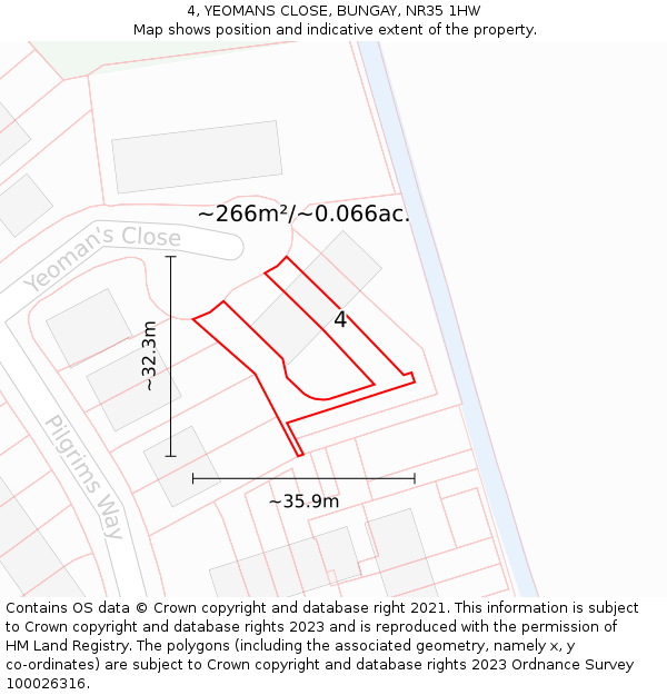 4, YEOMANS CLOSE, BUNGAY, NR35 1HW: Plot and title map