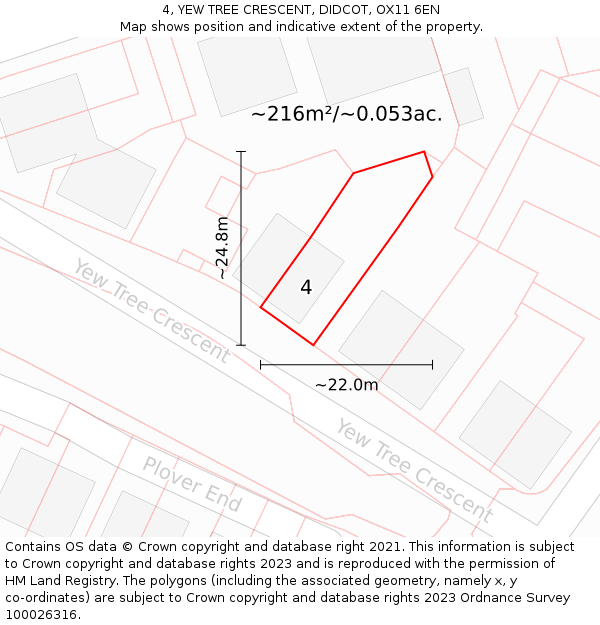 4, YEW TREE CRESCENT, DIDCOT, OX11 6EN: Plot and title map