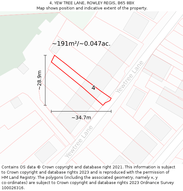 4, YEW TREE LANE, ROWLEY REGIS, B65 8BX: Plot and title map