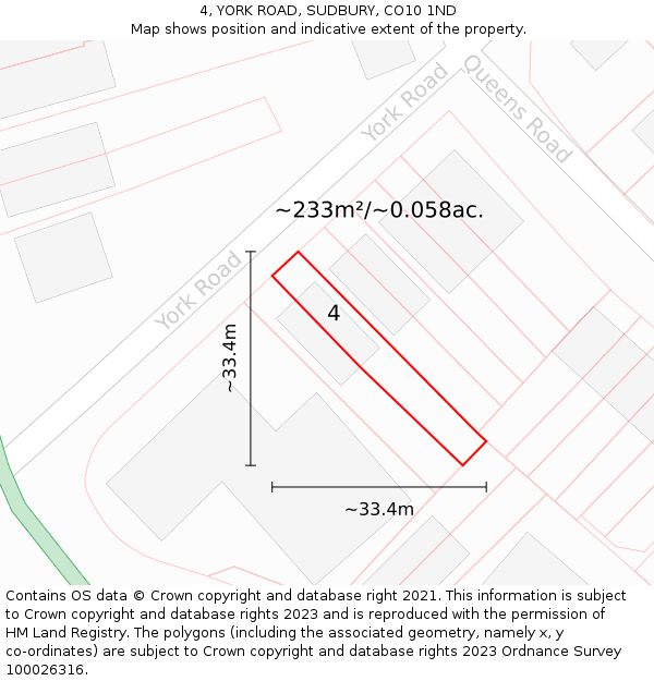 4, YORK ROAD, SUDBURY, CO10 1ND: Plot and title map