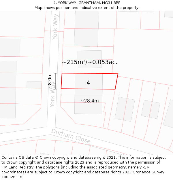 4, YORK WAY, GRANTHAM, NG31 8RF: Plot and title map
