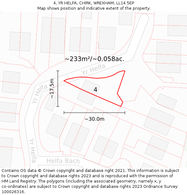 4, YR HELFA, CHIRK, WREXHAM, LL14 5EP: Plot and title map