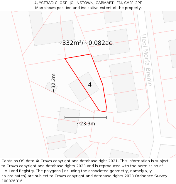 4, YSTRAD CLOSE, JOHNSTOWN, CARMARTHEN, SA31 3PE: Plot and title map
