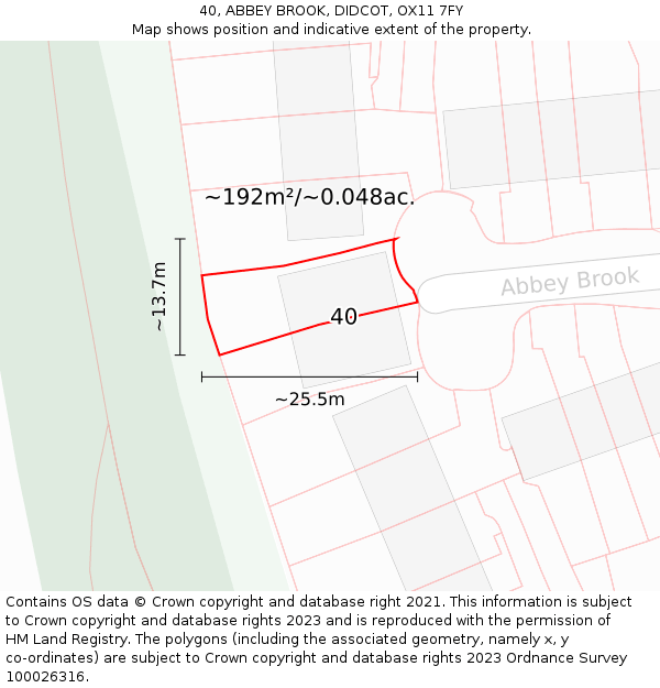 40, ABBEY BROOK, DIDCOT, OX11 7FY: Plot and title map