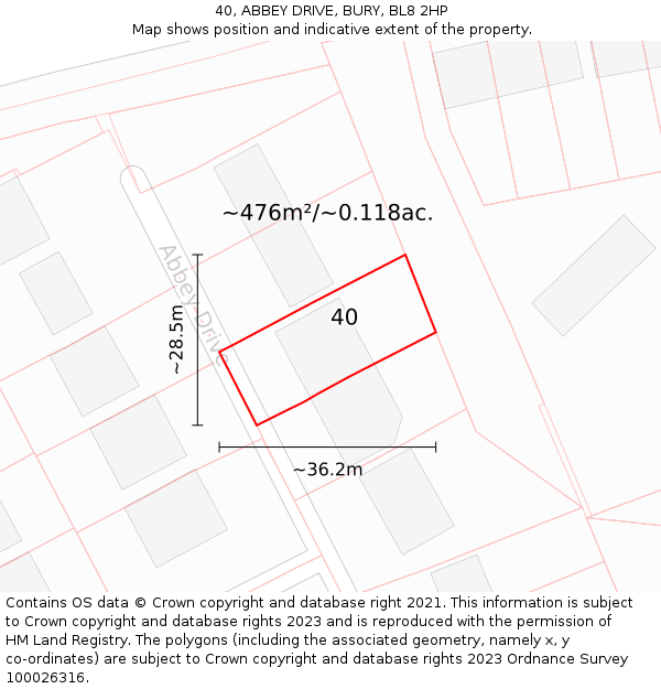 40, ABBEY DRIVE, BURY, BL8 2HP: Plot and title map