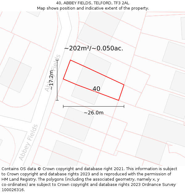 40, ABBEY FIELDS, TELFORD, TF3 2AL: Plot and title map