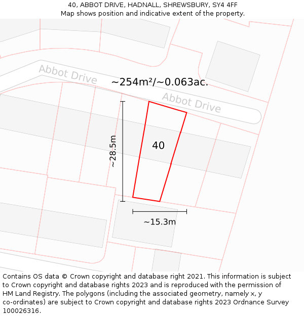 40, ABBOT DRIVE, HADNALL, SHREWSBURY, SY4 4FF: Plot and title map