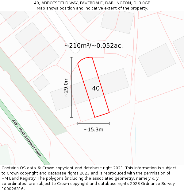 40, ABBOTSFIELD WAY, FAVERDALE, DARLINGTON, DL3 0GB: Plot and title map