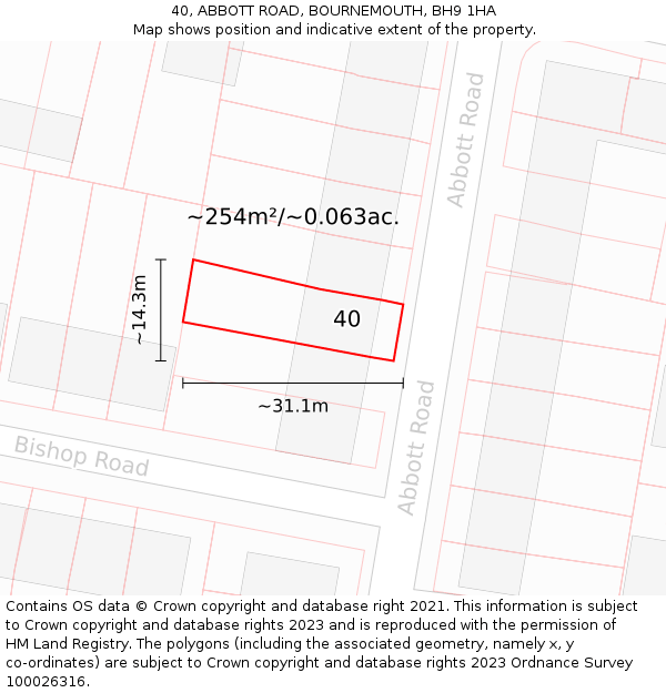 40, ABBOTT ROAD, BOURNEMOUTH, BH9 1HA: Plot and title map