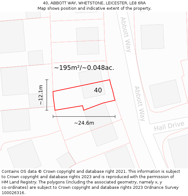 40, ABBOTT WAY, WHETSTONE, LEICESTER, LE8 6RA: Plot and title map