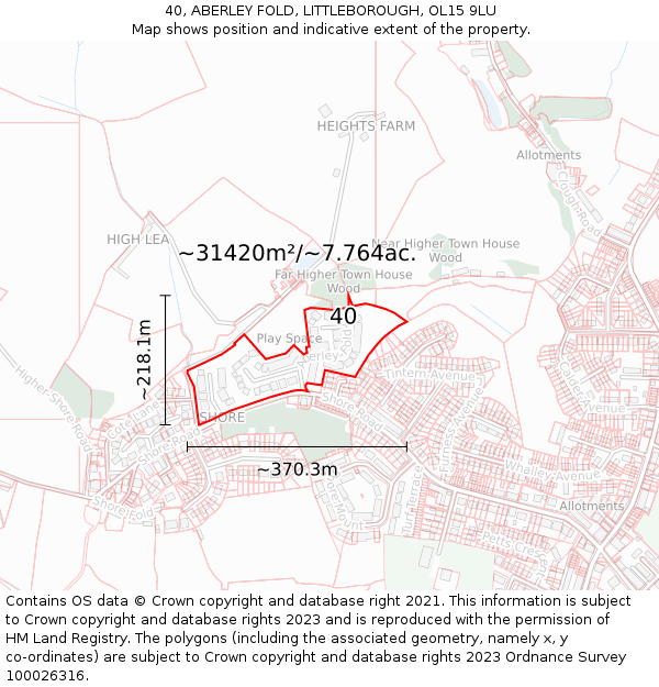40, ABERLEY FOLD, LITTLEBOROUGH, OL15 9LU: Plot and title map