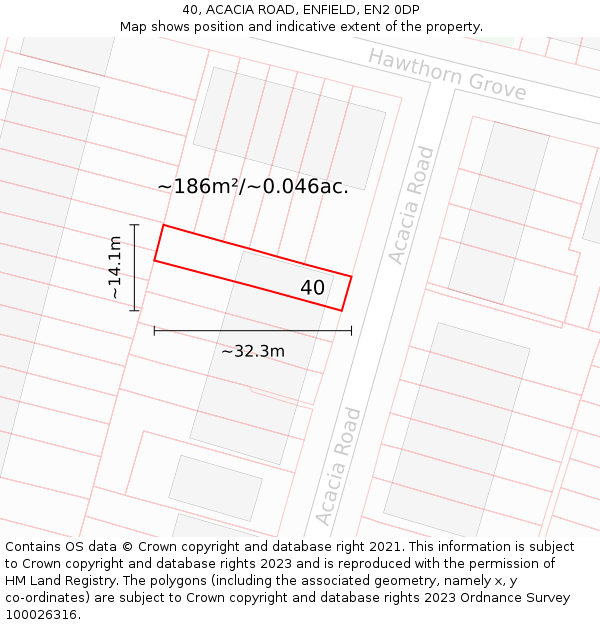 40, ACACIA ROAD, ENFIELD, EN2 0DP: Plot and title map