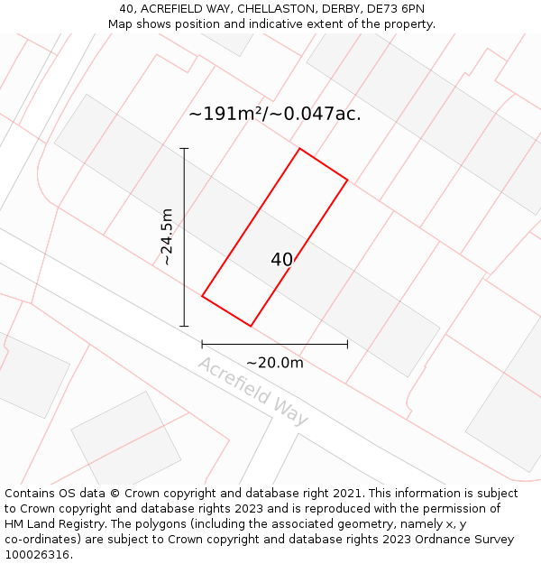 40, ACREFIELD WAY, CHELLASTON, DERBY, DE73 6PN: Plot and title map