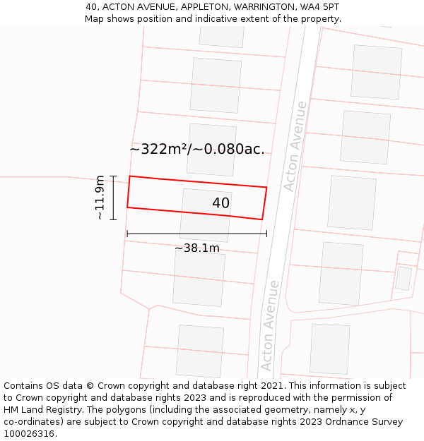 40, ACTON AVENUE, APPLETON, WARRINGTON, WA4 5PT: Plot and title map
