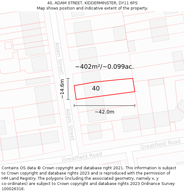 40, ADAM STREET, KIDDERMINSTER, DY11 6PS: Plot and title map