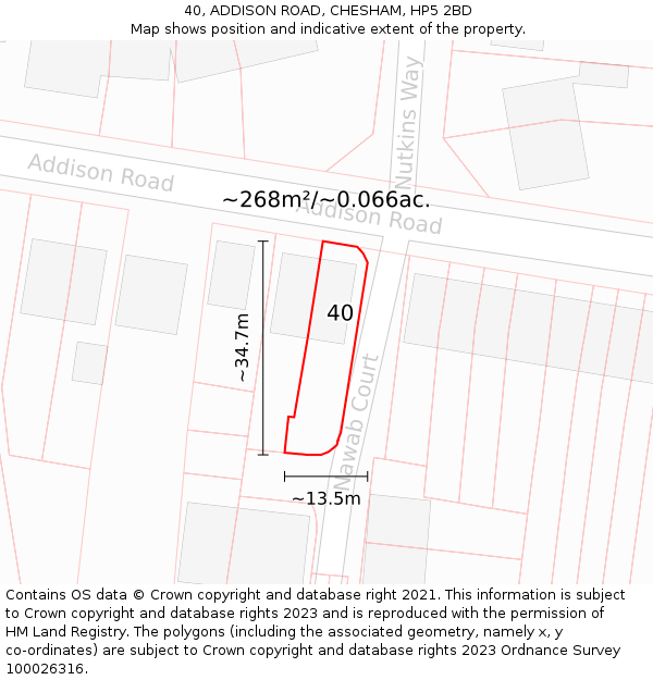40, ADDISON ROAD, CHESHAM, HP5 2BD: Plot and title map