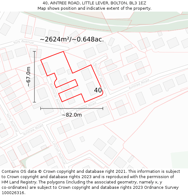 40, AINTREE ROAD, LITTLE LEVER, BOLTON, BL3 1EZ: Plot and title map
