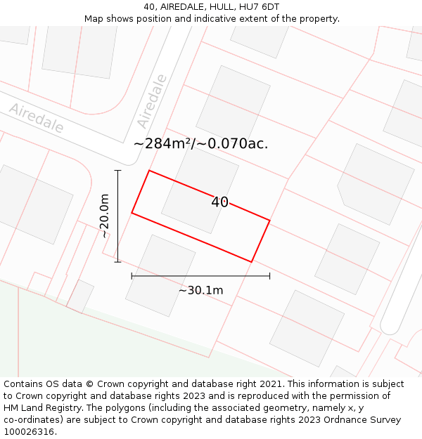 40, AIREDALE, HULL, HU7 6DT: Plot and title map