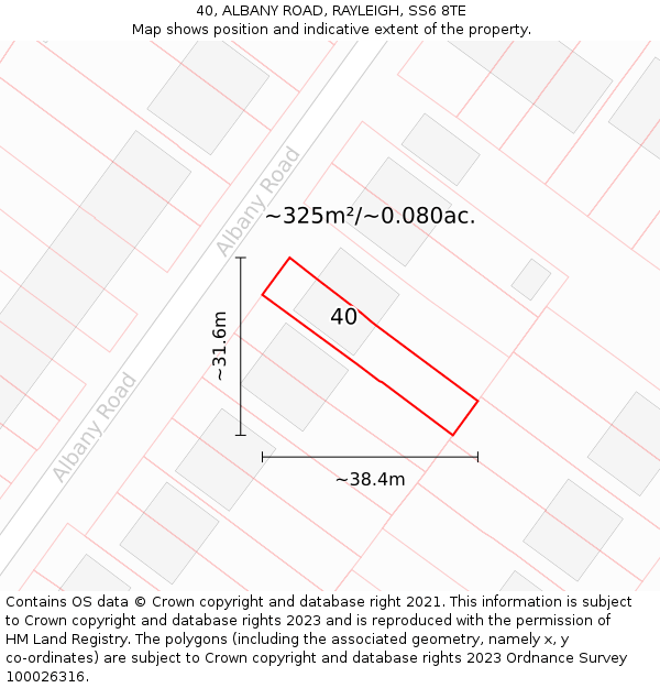 40, ALBANY ROAD, RAYLEIGH, SS6 8TE: Plot and title map