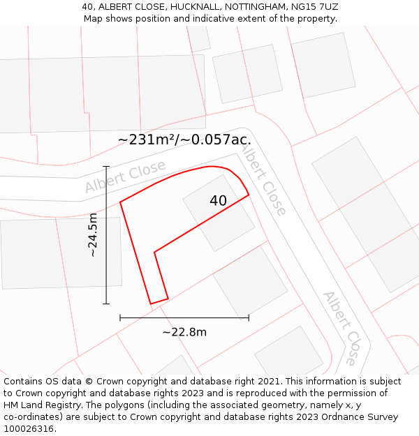 40, ALBERT CLOSE, HUCKNALL, NOTTINGHAM, NG15 7UZ: Plot and title map