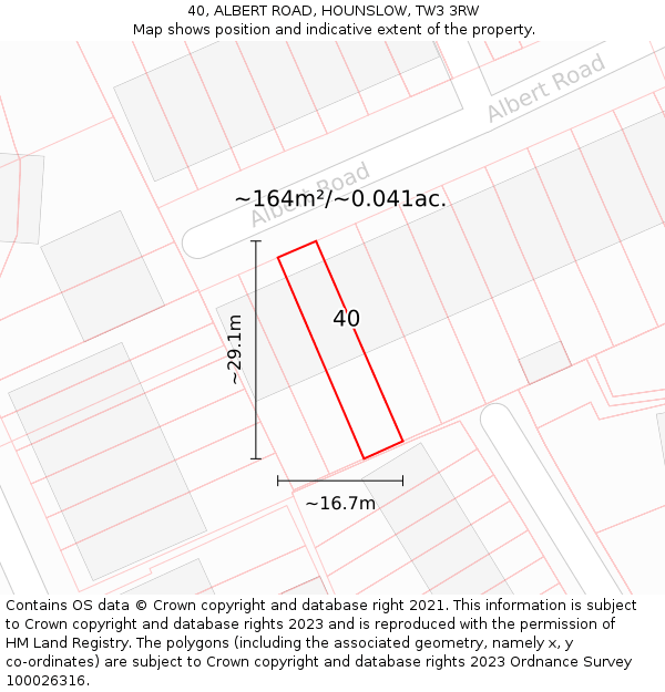 40, ALBERT ROAD, HOUNSLOW, TW3 3RW: Plot and title map
