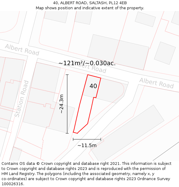 40, ALBERT ROAD, SALTASH, PL12 4EB: Plot and title map