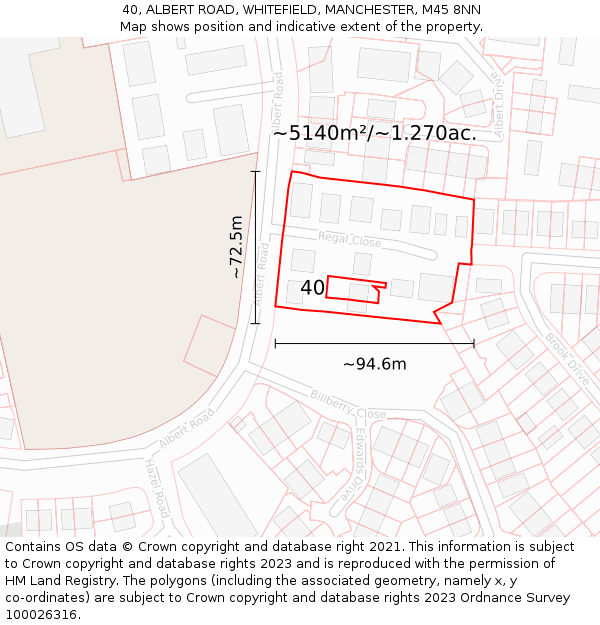 40, ALBERT ROAD, WHITEFIELD, MANCHESTER, M45 8NN: Plot and title map