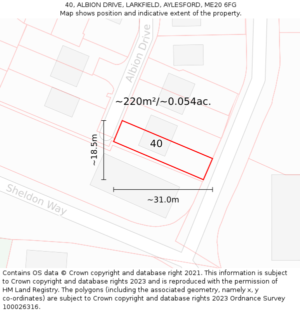 40, ALBION DRIVE, LARKFIELD, AYLESFORD, ME20 6FG: Plot and title map