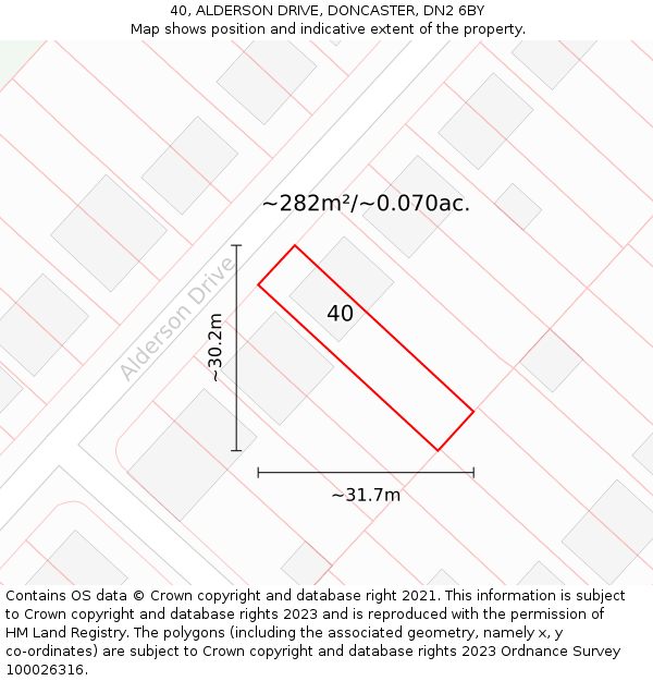 40, ALDERSON DRIVE, DONCASTER, DN2 6BY: Plot and title map