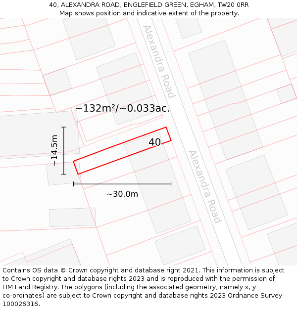 40, ALEXANDRA ROAD, ENGLEFIELD GREEN, EGHAM, TW20 0RR: Plot and title map