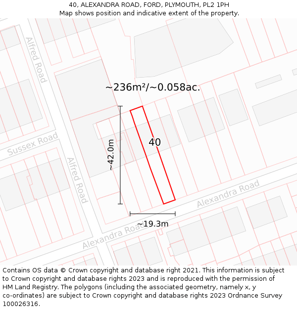 40, ALEXANDRA ROAD, FORD, PLYMOUTH, PL2 1PH: Plot and title map