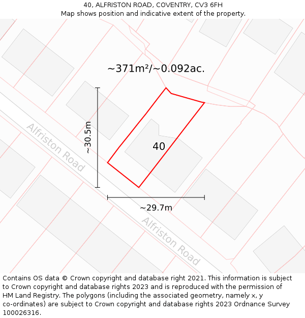 40, ALFRISTON ROAD, COVENTRY, CV3 6FH: Plot and title map