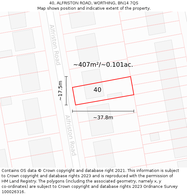 40, ALFRISTON ROAD, WORTHING, BN14 7QS: Plot and title map