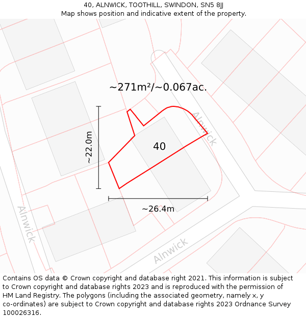 40, ALNWICK, TOOTHILL, SWINDON, SN5 8JJ: Plot and title map