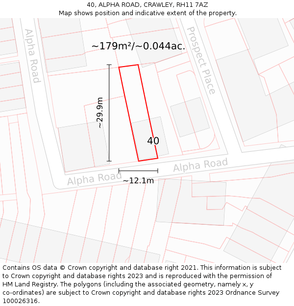 40, ALPHA ROAD, CRAWLEY, RH11 7AZ: Plot and title map
