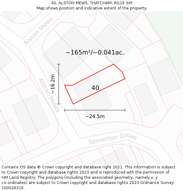40, ALSTON MEWS, THATCHAM, RG19 3XF: Plot and title map