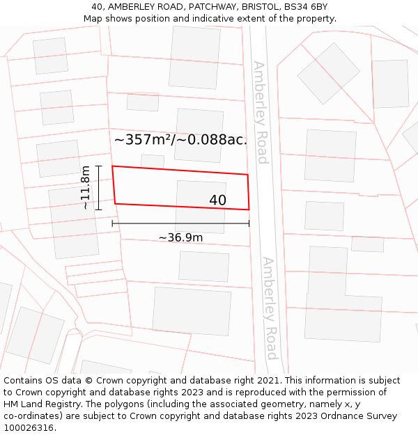 40, AMBERLEY ROAD, PATCHWAY, BRISTOL, BS34 6BY: Plot and title map