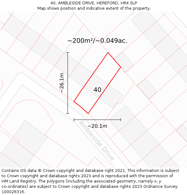 40, AMBLESIDE DRIVE, HEREFORD, HR4 0LP: Plot and title map