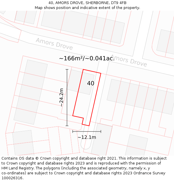 40, AMORS DROVE, SHERBORNE, DT9 4FB: Plot and title map