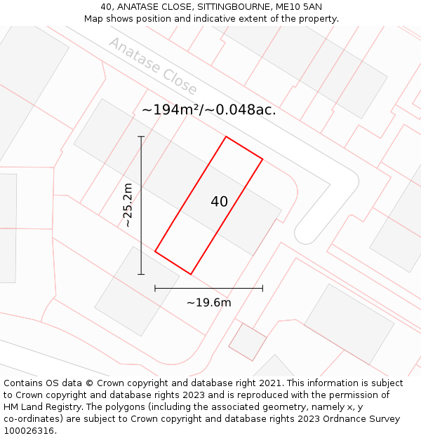 40, ANATASE CLOSE, SITTINGBOURNE, ME10 5AN: Plot and title map