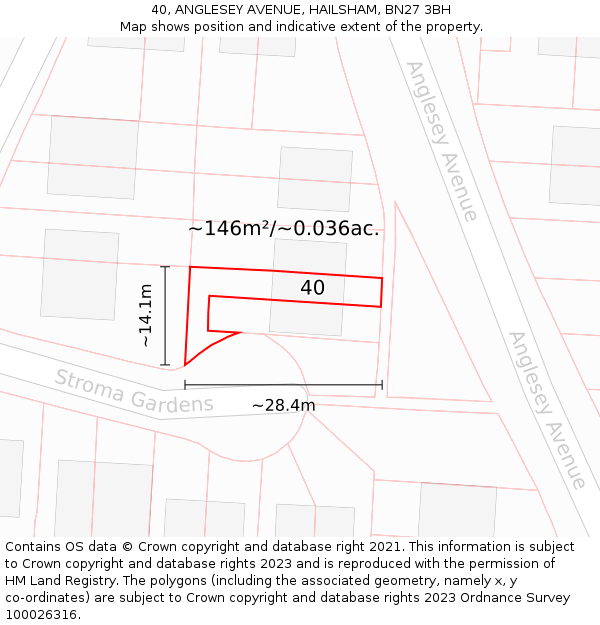 40, ANGLESEY AVENUE, HAILSHAM, BN27 3BH: Plot and title map