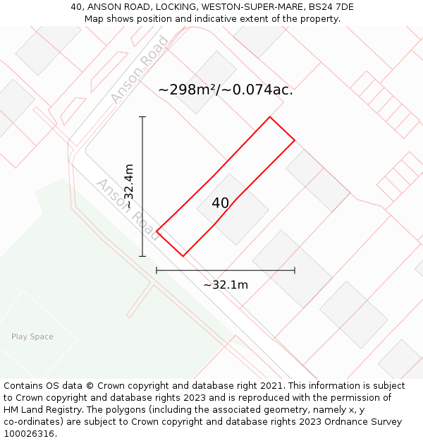 40, ANSON ROAD, LOCKING, WESTON-SUPER-MARE, BS24 7DE: Plot and title map