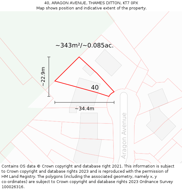 40, ARAGON AVENUE, THAMES DITTON, KT7 0PX: Plot and title map