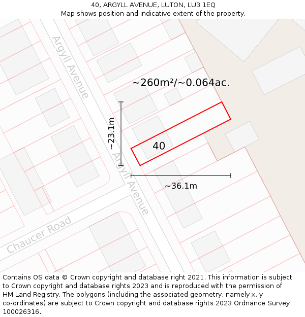 40, ARGYLL AVENUE, LUTON, LU3 1EQ: Plot and title map