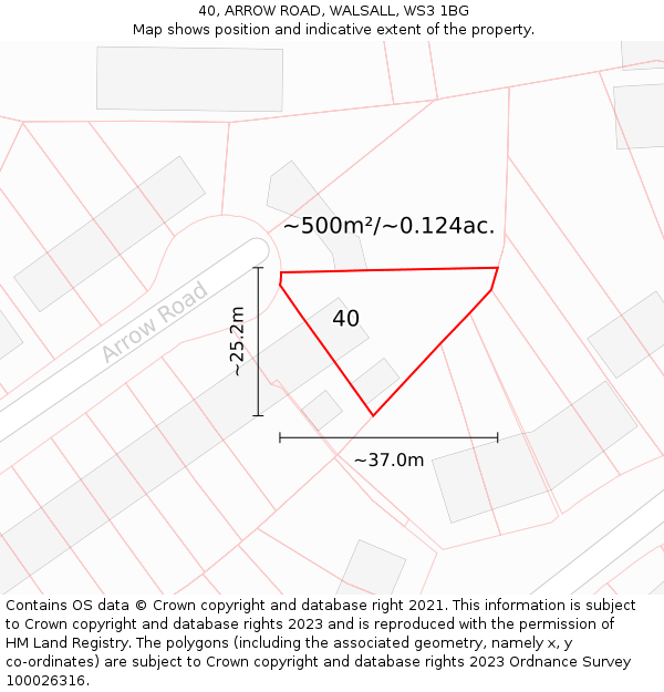 40, ARROW ROAD, WALSALL, WS3 1BG: Plot and title map