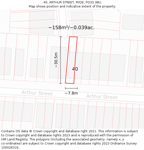 40, ARTHUR STREET, RYDE, PO33 3BU: Plot and title map